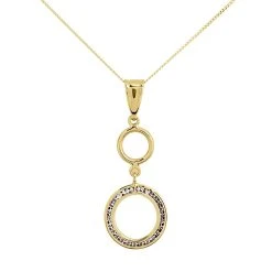 9ct Gold Cubic Zirconia Circle Drop Necklace - R69113