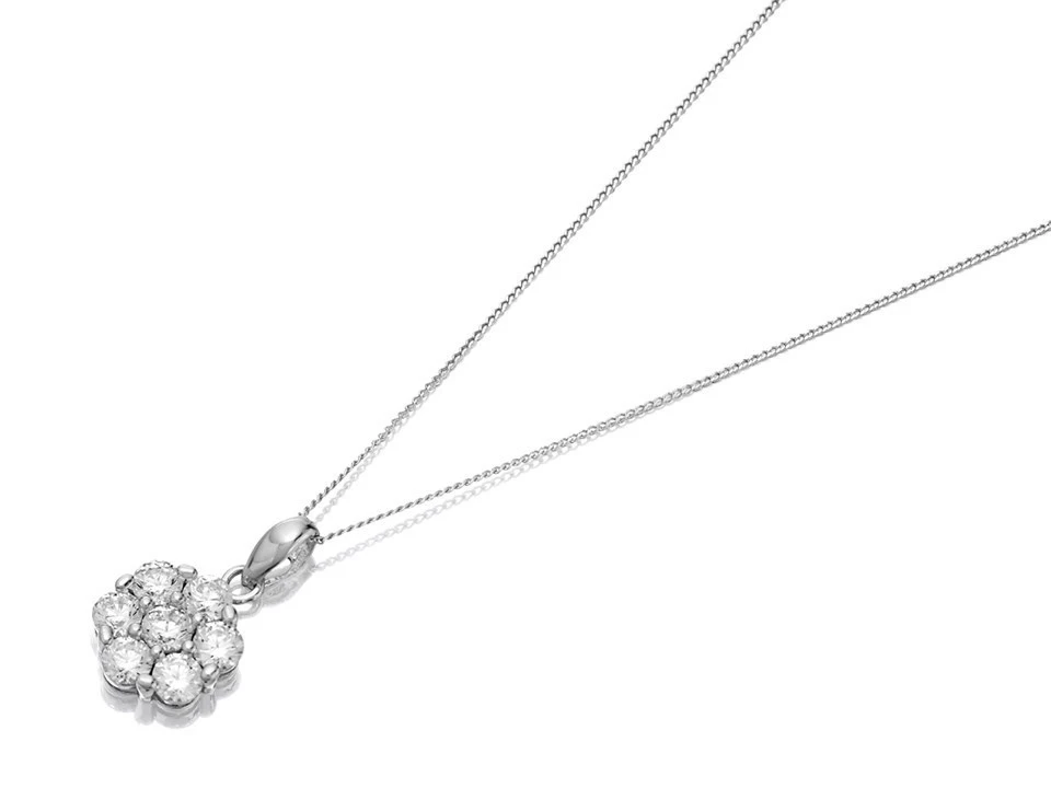 9ct White Gold Cubic Zirconia Cluster Necklace - R6968 1 9ct White Gold Cubic Zirconia Cluster Necklace - R6968