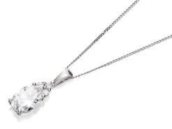 9ct White Gold Cubic Zirconia Pear Cluster Pendant And Chain - R7010
