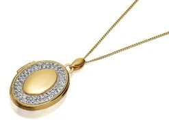 9ct Gold Two Colour Crystal Oval Locket And Chain - R7212