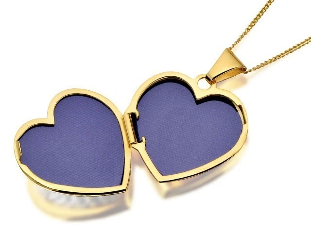 9ct Gold Two Colour Crystal Heart Locket And Chain - R7234 2 9ct Gold Two Colour Crystal Heart Locket And Chain - R7234 - Image 2