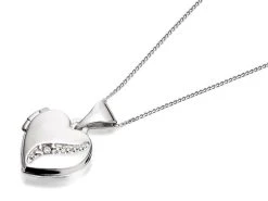 9ct White Gold Diamond Heart Locket And Chain - R7244