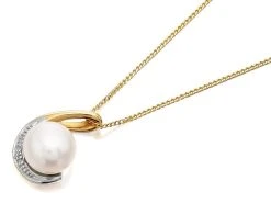 9ct Gold Two Colour Freshwater Pearl And Diamond Curl Necklace - R7716