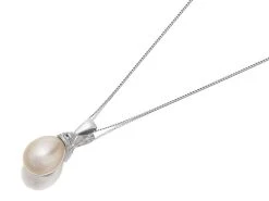 9ct White Gold Cultured Freshwater Pearl And Diamond Necklace - R7761