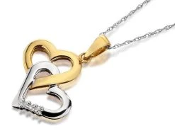 9ct Gold Two Colour Diamond Double Heart Necklace - R8202