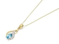 9ct Gold Two Colour Diamond And Blue Topaz Necklace - R8295
