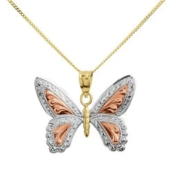 9ct Gold Three Colour Butterfly Necklace - R8741