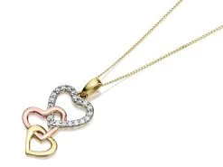 9ct Gold Three Colour Cubic Zirconia Heart Necklace - R8748