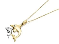 9ct Gold Two Colour Cubic Zirconia Dolphin Necklace - R8749