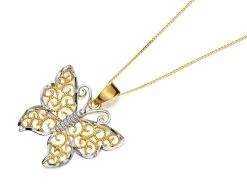 9ct Two Colour Gold Filigree Butterfly Necklace - R8768