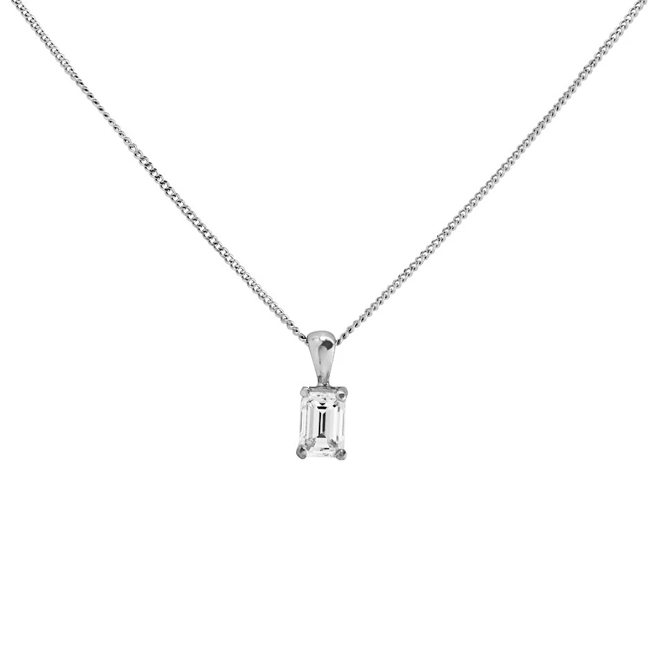 18ct White Gold Emerald Cut Diamond Solitaire Necklace - 1/3ct - Z5153 1 18ct White Gold Emerald Cut Diamond Solitaire Necklace - 1/3ct - Z5153